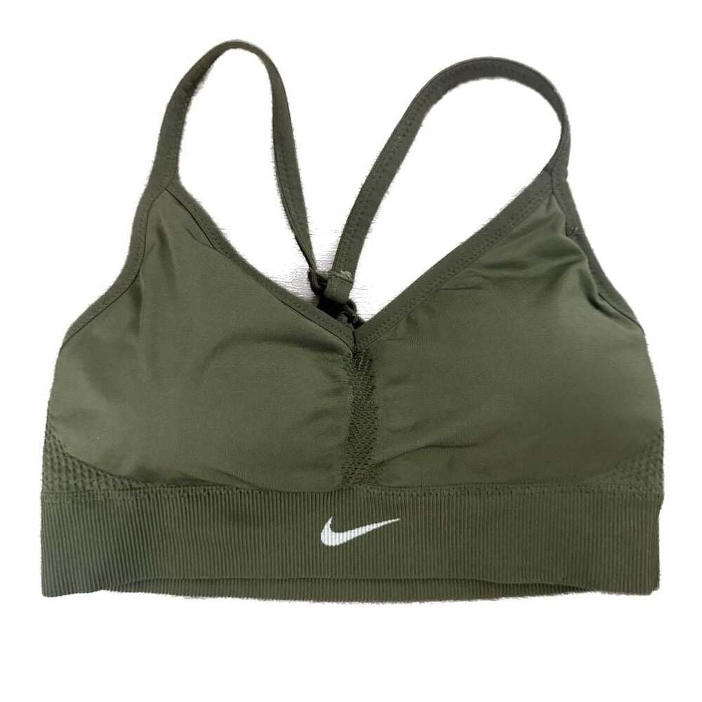 Nike Women's Indy Lightly Padded V-Neck Sports Bra in Cargo/Alligator